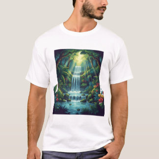 Camiseta Tropical Paradise Waterfall Scene – Ultra Detailed