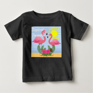 Camiseta Tropical Paraíso Rosa Flamingo - Baby Fine Jersey