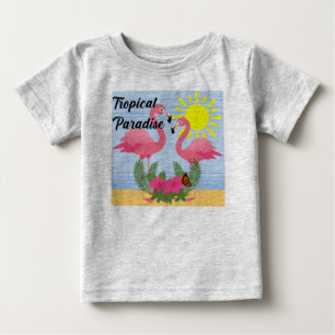Camiseta Tropical Paraíso Rosa Flamingo - Baby Fine Jersey