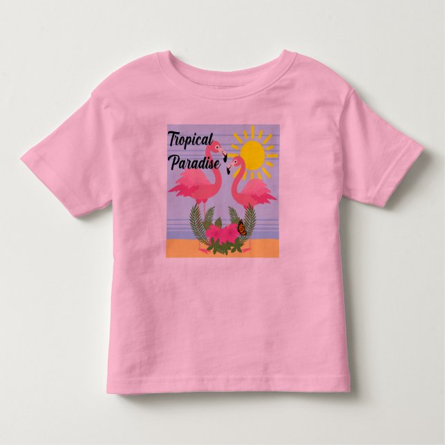 Camiseta Tropical Paraíso Rosa Flamingo - Toddler Fine Jer (Frente)
