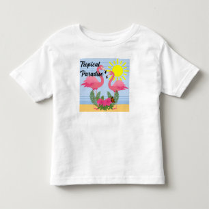 Camiseta Tropical Paraíso Rosa Flamingo - Toddler Fine Jer