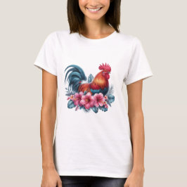 Camiseta Tropical Rooster & Hibiscus Vibrant Farm Animal