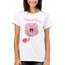 Camiseta Tropical Rosa Hibisco