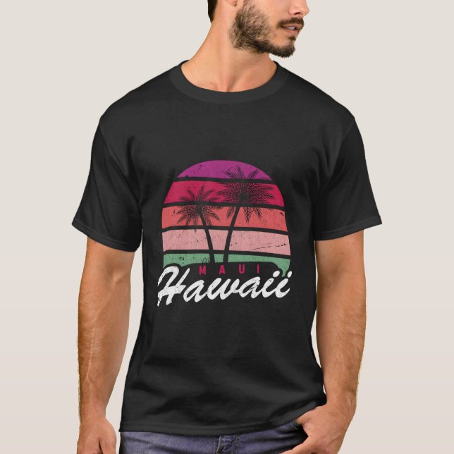 Camiseta Tropical Summer Vacing Palm Trees Maui Hawaii (Frente)