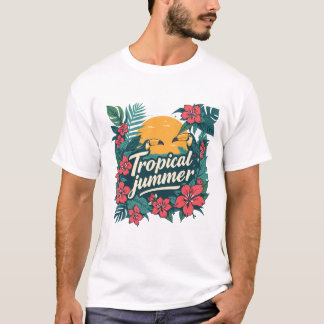 Camiseta Tropical Summer Vibes – Desenho Retro da 