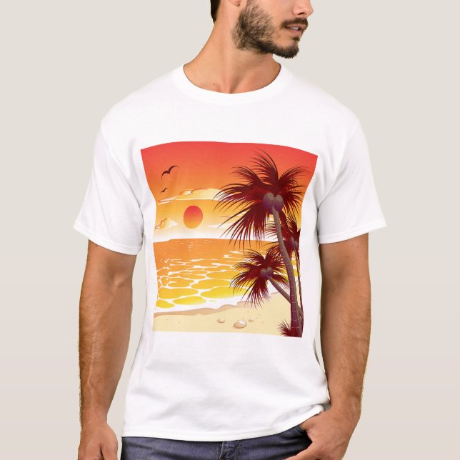 Camiseta Tropical Sunset Beach Palm Tree Island (Frente)