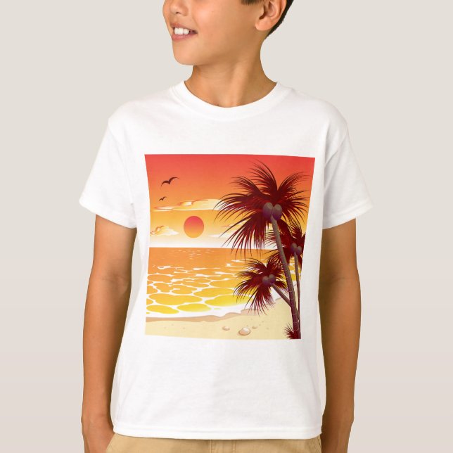 Camiseta Tropical Sunset Beach Palm Tree Island (Frente)
