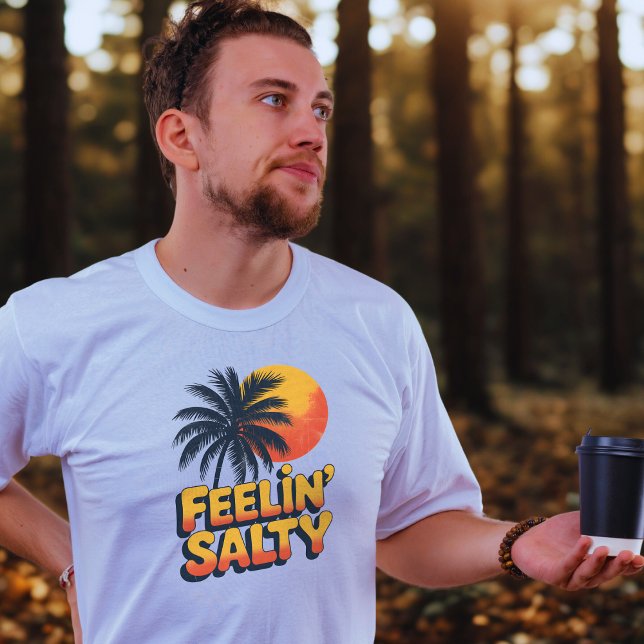 Camiseta Tropical Sunset Feelin Salty Palm Tree Beach  (Criador carregado)