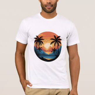 Camiseta Tropical Sunset Landscape with Palm Trees and Moun