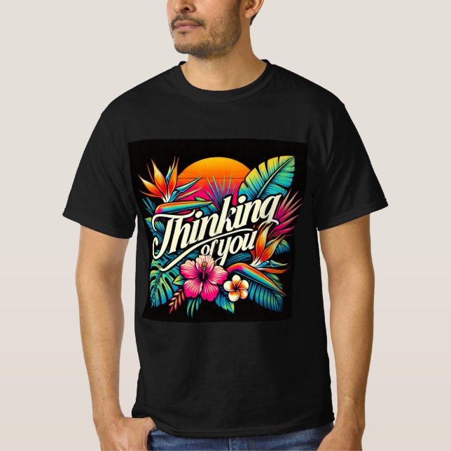 Camiseta Tropical Sunset Pensando em você Mens Tshirt (Frente)