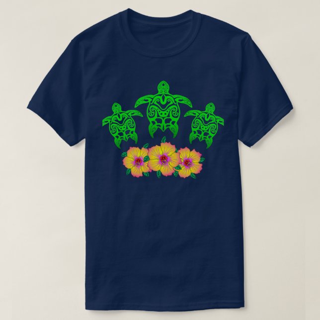 Camiseta Tropical Tribal Havaiana, Tartaruga Verde do Havaí (Frente do Design)