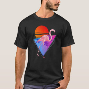 Camiseta Tropical Vaporwave Retro Palm Trees Pássaros Rosa 