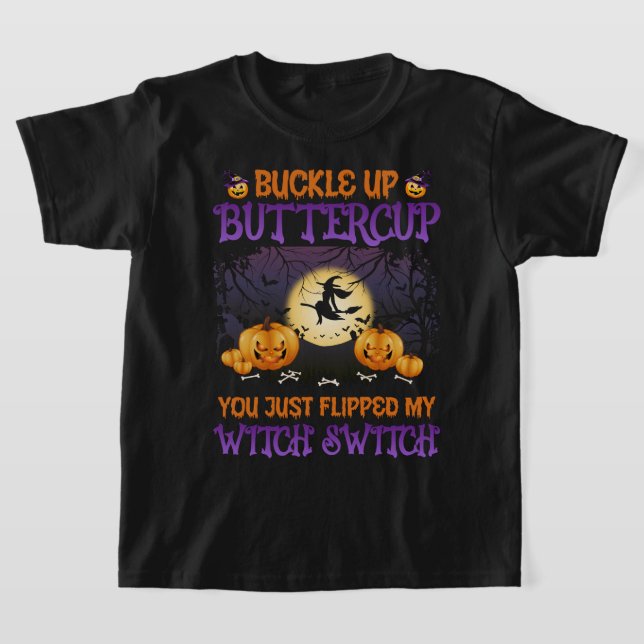Camiseta Troque a bruxa do Halloween pelo botão (Postura )