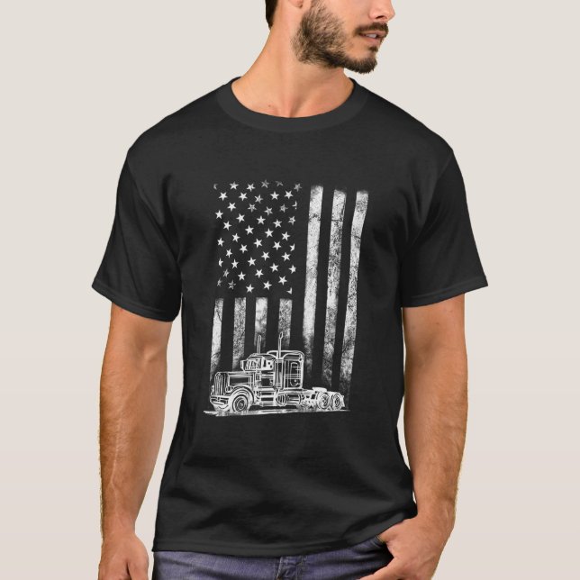 Camiseta Truck Driver American Flag Trucker (Frente)