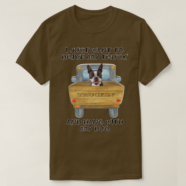 Camiseta Truck Driving Dog Boston Terrier  (Frente do Design)