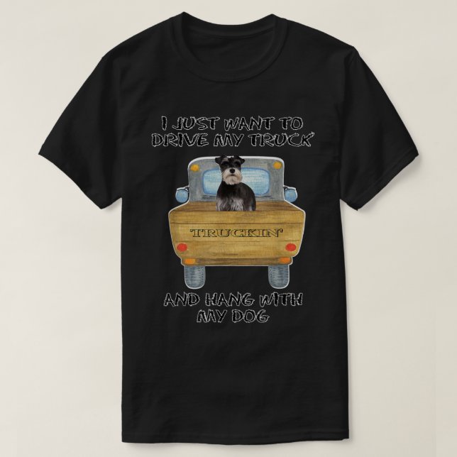 Camiseta Truck Driving Dog Miniature Schnauzer 2  (Frente do Design)