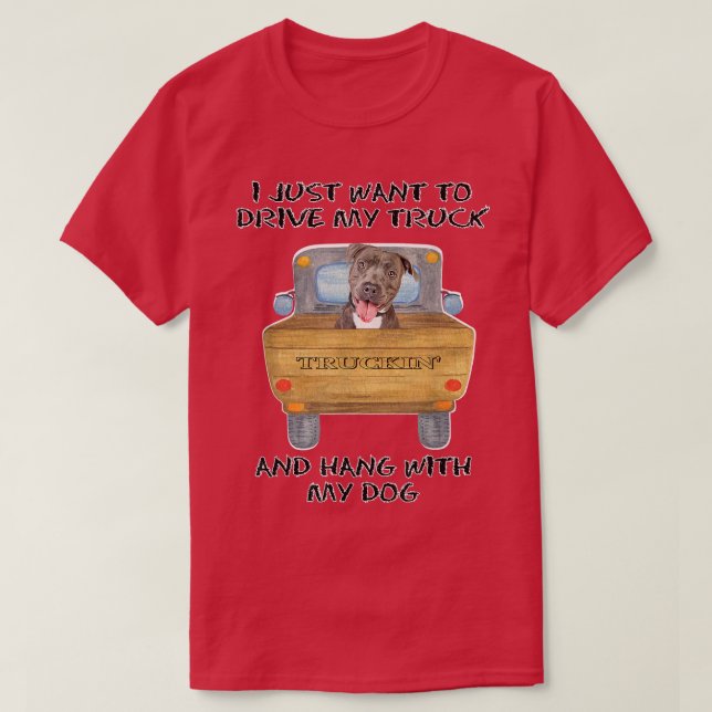 Camiseta Truck Driving Dog Pitbull 1  (Frente do Design)