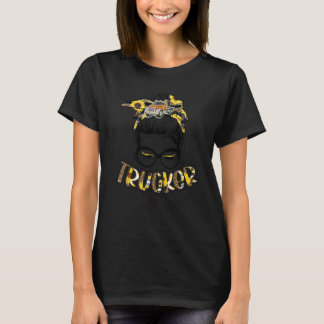 Camiseta Trucker Life Messer Bun Leopard Imprime Sunflower 