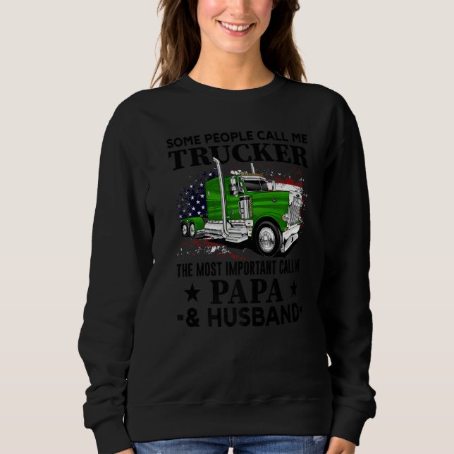Camiseta Trucker Papa And Husband Truck Driver US Flag (Frente)