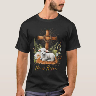 Camiseta True Easter He Is Risen Lamb Crown Of Thorn Cross 