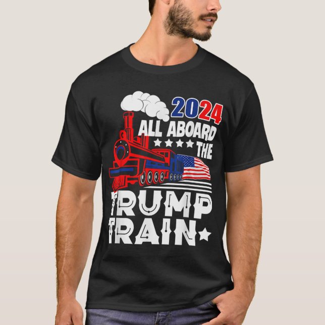 Camiseta Trump 2024 All Aboard The Trump Train USA American (Frente)