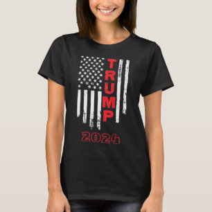 Camiseta Trump 2024 American Flag Adulto Short Sleeve Shirt