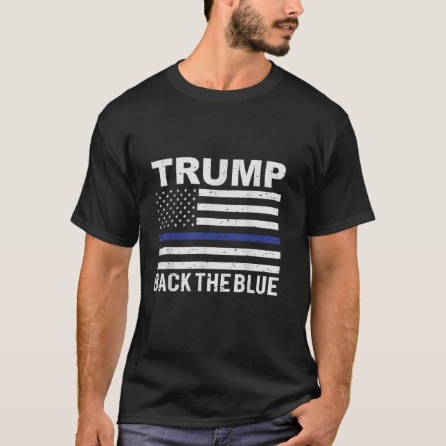 Camiseta Trump 2024 Back The Blue Thin Blue Line USA Flag T (Frente)