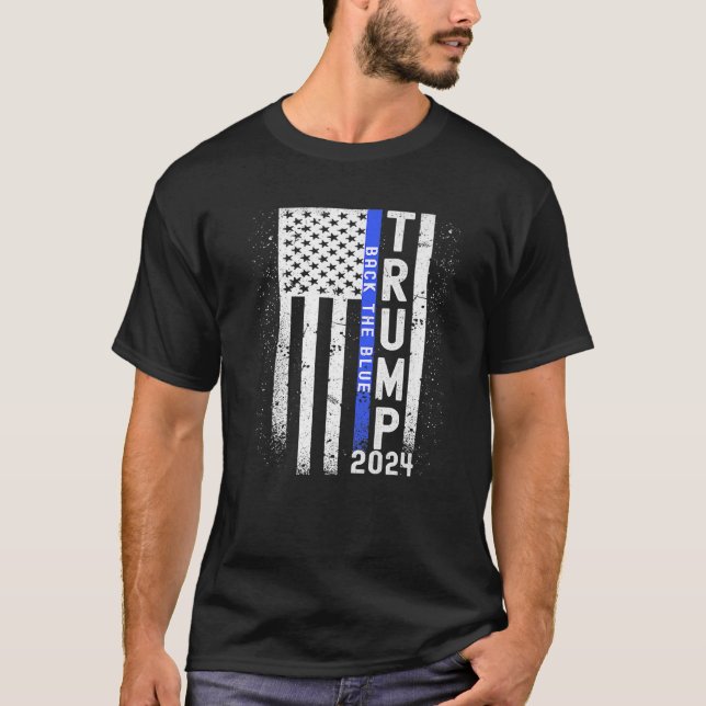 Camiseta Trump 2024 Devolve A Blue American Flag Blue Line  (Frente)