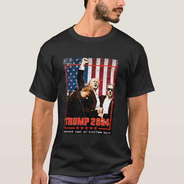 Camiseta Trump 2024 Eleição Fotografada será interrompida n (Frente)