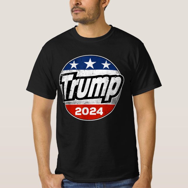 Camiseta Trump 2024 Para O Botão De Bandeira Do Presidente  (Frente)