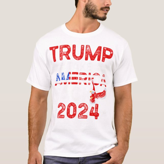 Camiseta Trump 2024 Retome América Bandeira Americana Trump (Frente)