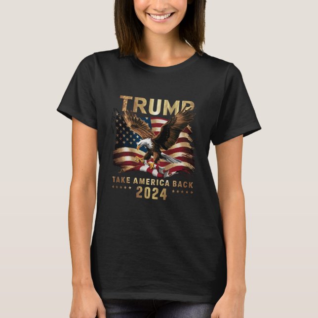 Camiseta Trump 2024 Retome América Bandeira Americana Trump (Frente)