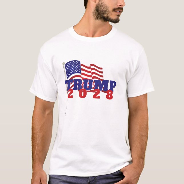 Camiseta Trump 2028 Com Bandeira Americana (Frente)