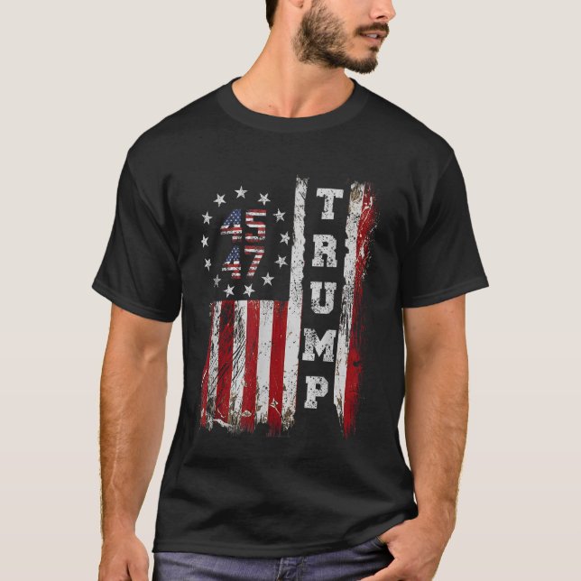 Camiseta Trump 45 47 Devolva americano de volta trump 2025  (Frente)