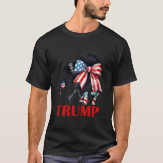 Camiseta Trump 47 Messy Bun Sunglass USA Flag Trump 2024