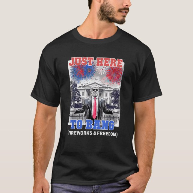 Camiseta TRUMP 4 de julho AQUI PARA O CHURRASCO Patriótico  (Frente)