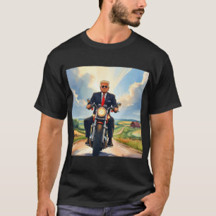 Camiseta Trump Andando Motocicleta América Farmland US MAGA