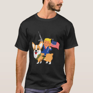 Camiseta Trump Corgi Gun Merica 2020 Eleição Donald Dog Mo