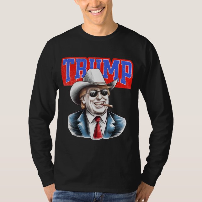 Camiseta Trump Cowboy - Afirmação Política Negrito Gráfico  (Frente)