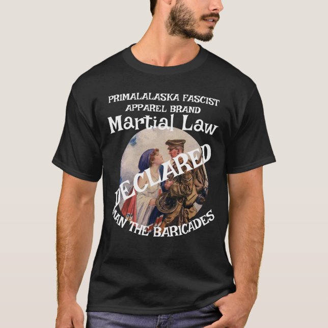 CAMISETA TRUMP DECLARA O DIREITO MARCIAL O HOMEM DAS BARRIC (Frente)