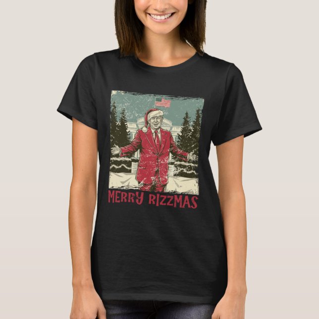 Camiseta Trump Feliz Rizzmas Engraçado Dança Humorística Ch (Frente)