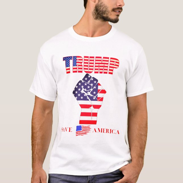 Camiseta Trump Fist na América do Ar Guerra Civil White Blu (Frente)