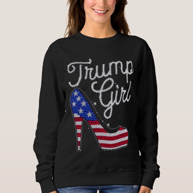 Camiseta Trump Girl High Heel American Flag Bling Patriot (Frente)