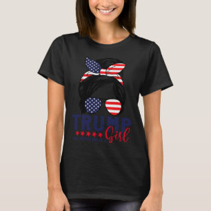 Camiseta Trump Girl sem desculpas Messy Bun Trump 2024 Amer