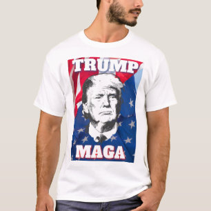 Camiseta TRUMP MAGA com pano de fundo de bandeira americano