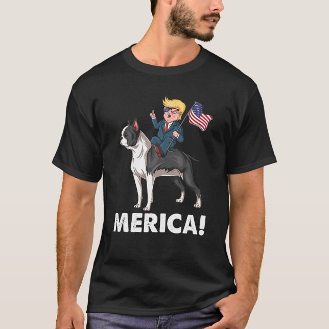 Camiseta Trump Merica Boston Terrier Dog American Hero 4Th (Frente)