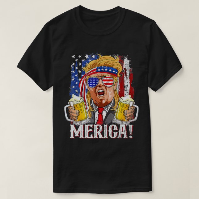 Camiseta Trump Mullet 4 de julho EUA Flag Merica (Frente do Design)
