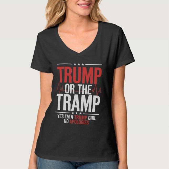 Camiseta Trump ou Tramp Patriot Trump Girl sem desculpas (Frente)