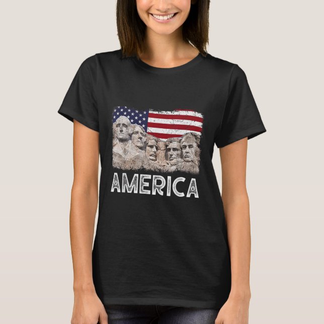 Camiseta Trump Presidente 45º Rushmore Monte Bandeira Ameri (Frente)