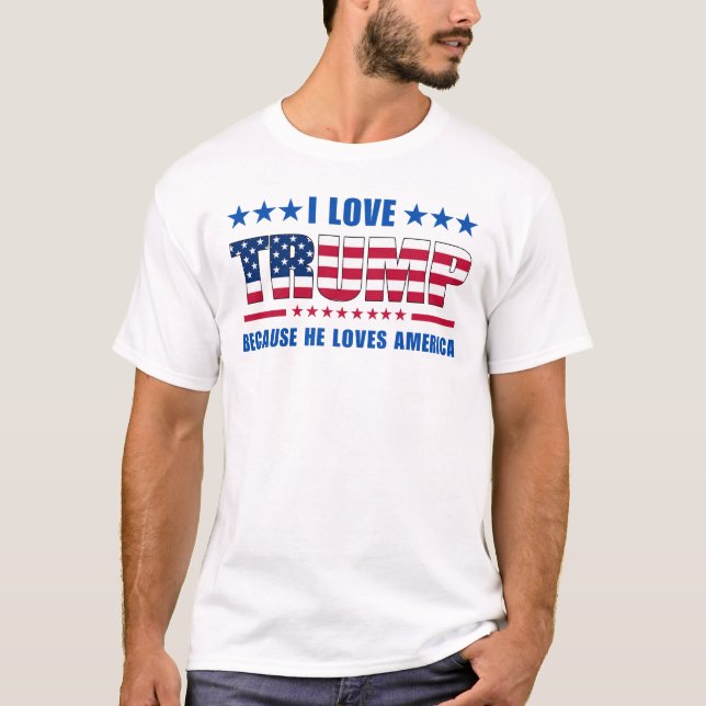 Camiseta Trump Rally Adoro Trump Porque Ele Ama A América (Frente)